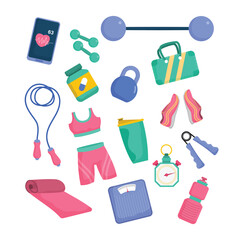 Fitness and Exercise Equipment for Daily Gym and Home Workouts Illustration Collection