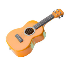 Orange Acoustic Guitar With Strings And Tuning Pegs Isolated On Transparent Background For Music And Instrument Concepts
