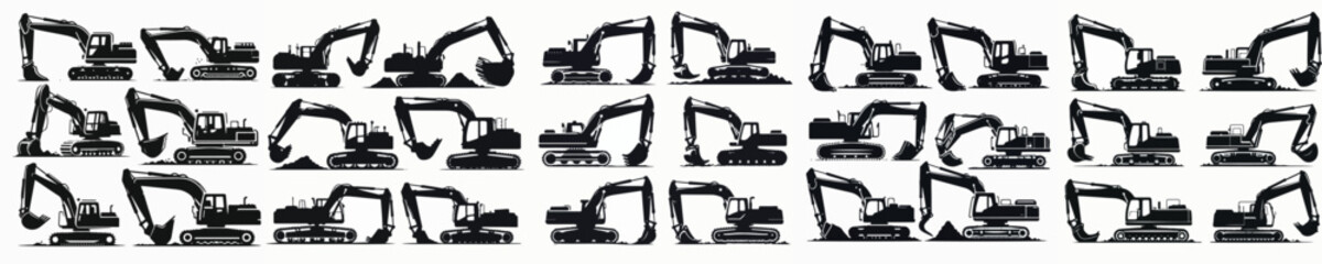 Vector set image silhouette of excavator