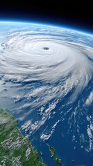 A stunning aerial view of a powerful hurricane swirling over the ocean, showcasing nature's incredible force and beauty.