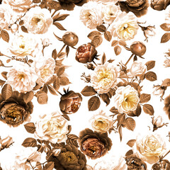 set of flowers and leaves