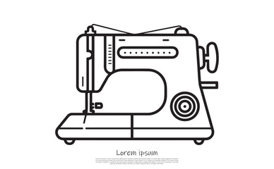 Sewing Machine with Transparent Background Simple Line Art Design