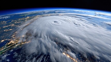 A stunning view of a powerful hurricane swirling in the atmosphere, showcasing nature's fierce beauty from space.
