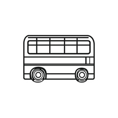 Line art shows a simple black and white double decker bus on white