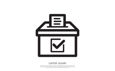 Vote Box Outline with Check Mark in Black on Transparent Background, Election Icon