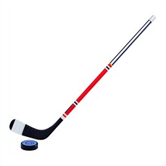 Hockey stick with puck, subject on a solid pure white background, Dark Outlined, no shadows, no texture