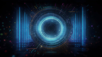 Fototapeta premium Futuristic Glowing Portal with Neon Lights and Circuit Board Details