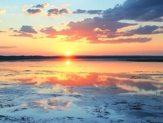 Obraz premium Sunset over a tranquil lake
