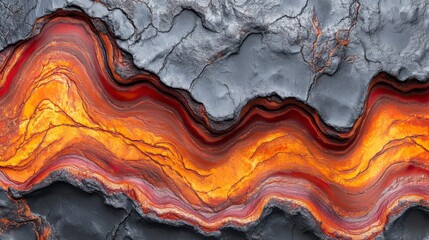 Fototapeta premium Abstract Layered Rock Formation with Vibrant Orange and Red Stripes