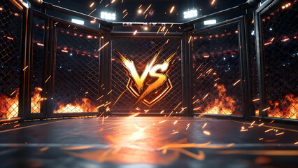 Competition Arena Interior with Metal Cage and Explosive Battle Elements