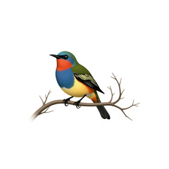 Fototapeta premium Detailed illustration of a vibrant painted sunbird perched on a branch showcasing its colorful plumage and elegant pose