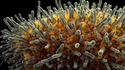 Close-up view of a microscopic virus