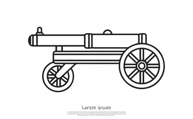 Fototapeta premium Antique Cannon Line Art Design on Wheels with Transparent Background