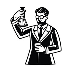 Scientist examining erlenmeyer flask in silhouette