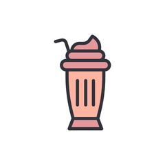 Delightful Cartoon Illustration Of A Pink Milkshake With Whipped Cream