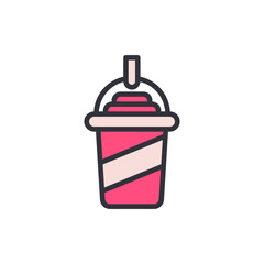 Charming Illustration Of A Creamy Pink Drink With A Straw Icon