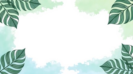 Naklejka premium Elegant tropical leaves frame. Ideal for backgrounds, banners, and creative projects. Nature-inspired design.