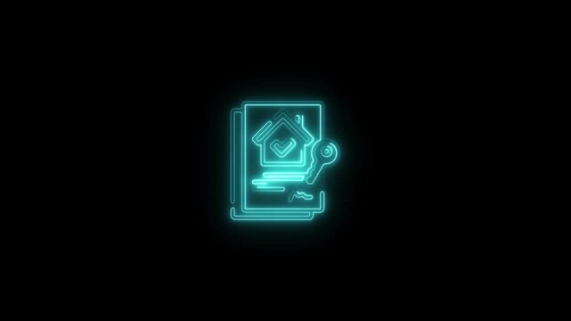 glowing neon accomodation icon animation black background. 4K Video motion graphic animation.