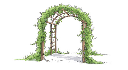 Garden arbor covered with ivy in a serene outdoor setting  