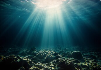 Fototapeta premium Underwater Scene with Sunlight Rays Piercing Crystal Clear Water