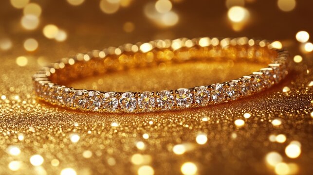Luxury diamond bracelet shimmering gold background elegant jewelry accessory