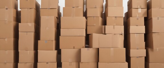 Stack of brown cardboard boxes, isolated on white ,  shipping box,  industry