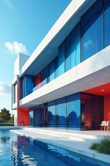 Modern futuristic architecture with sleek blue panels and geometric shapes, building, futuristic, geometric