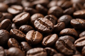 Fototapeta premium Close-Up of Roasted Coffee Beans Dark Brown Texture Background