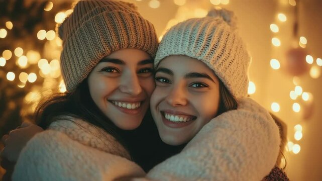 Two friend meet and hug each other with happy face