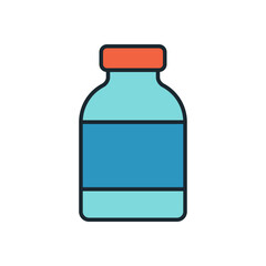 Medical vial illustration in turquoise and red color, minimal style for pharmacy and healthcare UI