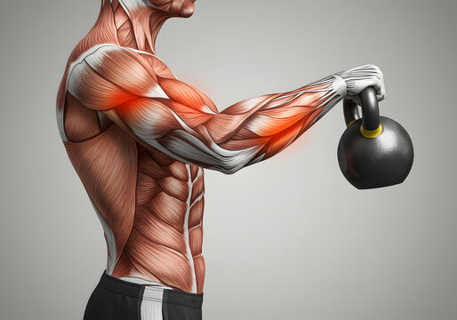 Muscles lifting kettlebell anatomy illustration