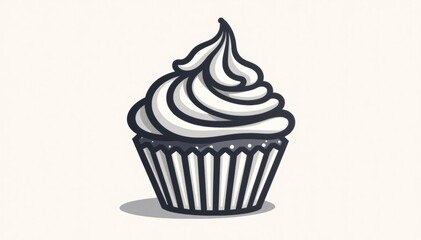 Monochrome cupcake symbol with elegant linear design, Monochrome, Linear
