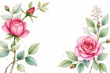 Delicate watercolor roses, leaves, & buds in soft pastel hues , surface pattern, pattern, invitation