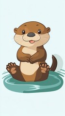 Obraz premium Cartoon otter illustration in water