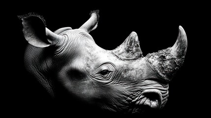 Fototapeta premium Monochrome magnificence: A close-up portrait of a rhinoceros head and horn