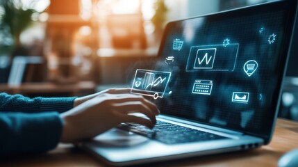 Owner tracks affiliate sales and commissions through a digital dashboard on screen.