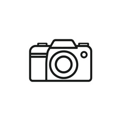 Minimalist icon displays a sleek black camera with a classic design and transparent background