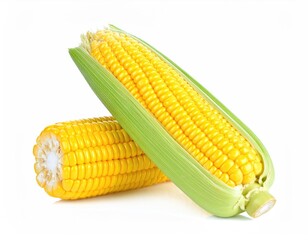 Close up fresh corn on white background