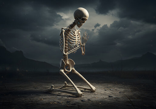 Skeleton praying illustration