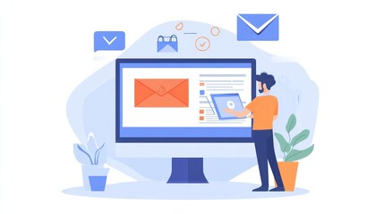 Marketer creating blog content with SEO keywords for online business on computer screen.