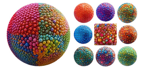 Colorful Abstract Spheres with Texture and Patterns for Design Use, Isolated on Transparent, white background