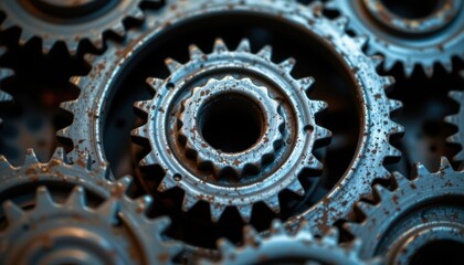 Mechanical engineering workshop factory gears and cogs industrial setting close-up mechanical precision