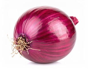 Red Onion: An eye-level, close-up shot captures the vibrant texture and rich color of a single red onion. This high-quality image is perfect for culinary projects, showcasing the ingredient's fresh.