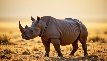 Fototapeta premium Rhino walking in the savanna wildlife scene nature photography golden hour majestic animal conservation awareness