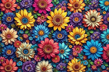 Intricate floral motif in vibrant colors, endless repeat , organic, seamless pattern