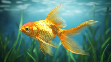 Fototapeta premium Vibrant Goldfish Swimming Gracefully in Clear Aquatic Environment