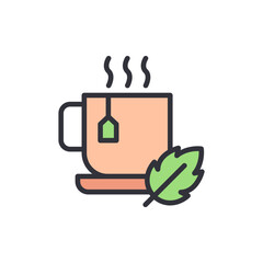 Delicate Illustration Of A Herbal Tea Cup With Mint Leaf And Steam