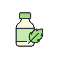 Bottle With Leaf Illustration For Alternative Medicine And Wellness