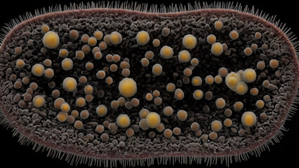 Microscopic view of a bacterium's internal structures