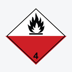 ADR 4 Substances liable to spontaneous combustion, black, red and white sign, vector illustration.